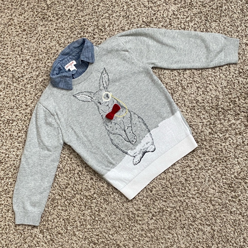 Cat & Jack Gray & White Fancy Rabbit Sweater